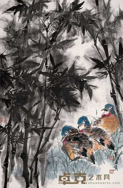 钱行健 竹林锦鸡图 轴 69×45cm